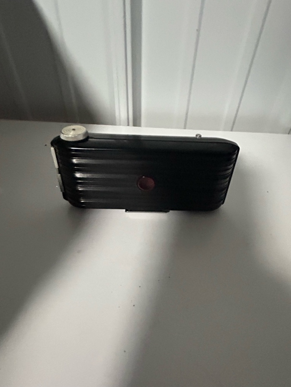 Vintage Black Ribbed camera  with Red Accent
